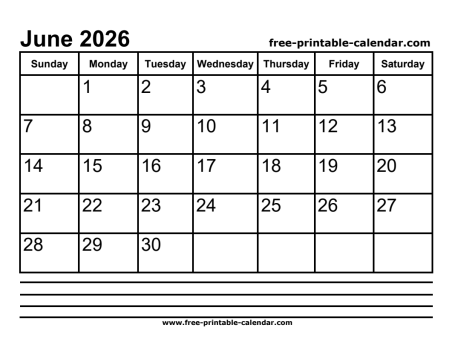 2026 june calendar printable