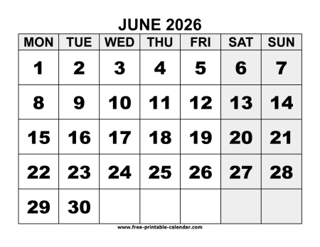 2026 june calendar