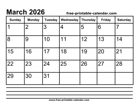 2026 march calendar printable