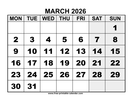 2026 march calendar