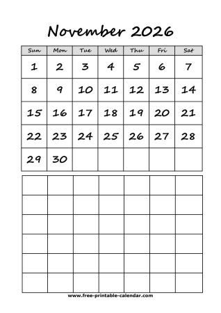 2026 november calendar