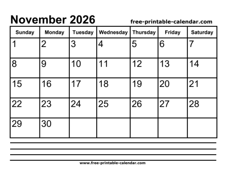 2026 november calendar printable