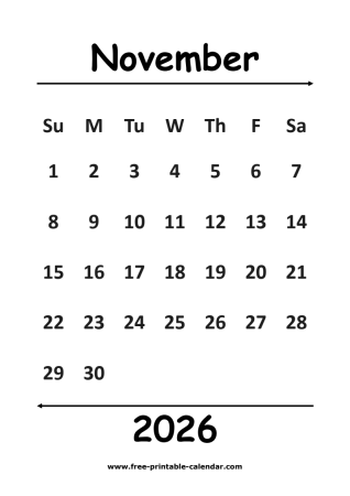 2026 november calendar