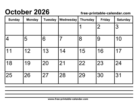 2026 october calendar printable