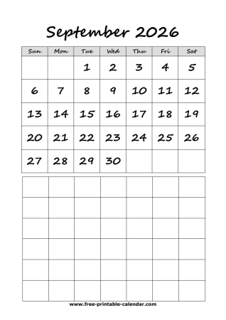 2026 september calendar