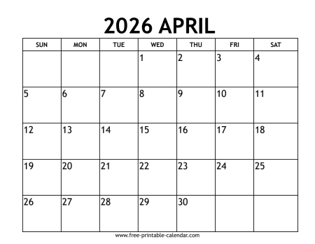 april 2026 calendar With US holidays