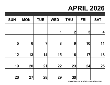 april 2026 calendar printable