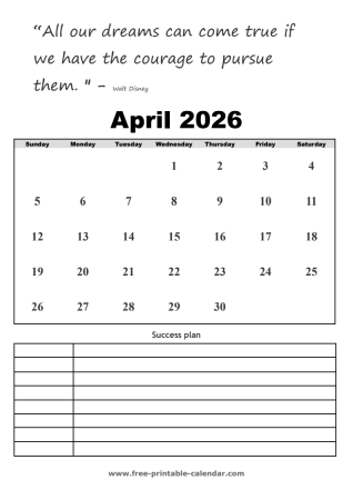 april calendar 2026 printable