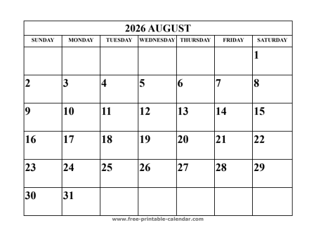 august 2026 calendar