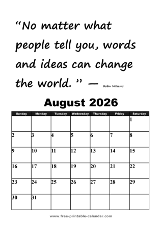 august calendar 2026