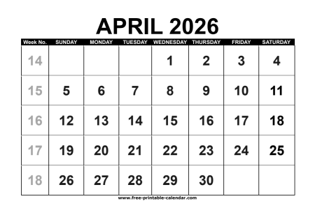 april 2026 calendar