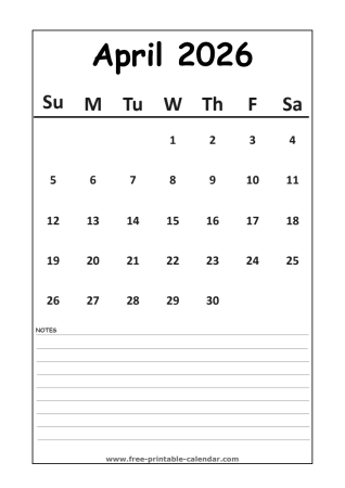 calendar 2026 april