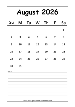 calendar 2026 august