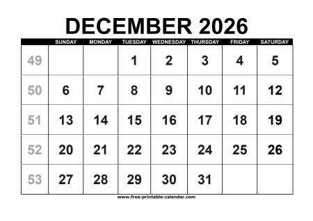 december 2026 calendar