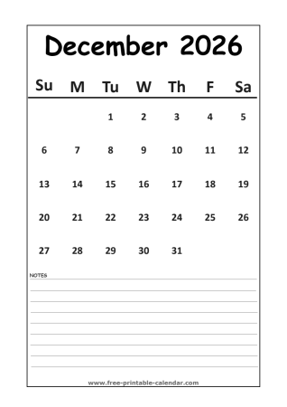 calendar 2026 december