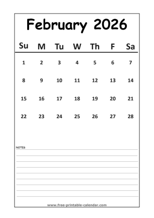 calendar 2026 february