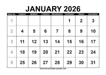 january 2026 calendar