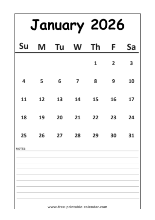calendar 2026 january