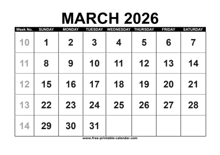 march 2026 calendar
