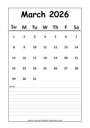 calendar 2026 march