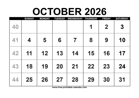 october 2026 calendar