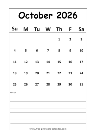 calendar 2026 october