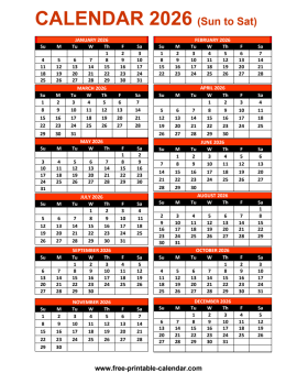 printable calendar 2026