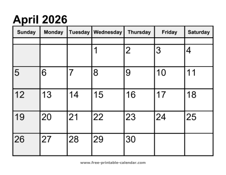 calendar april 2026