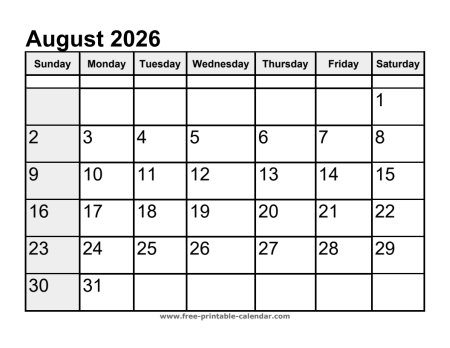 calendar august 2026