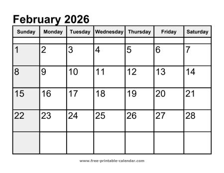 calendar february 2026