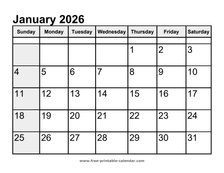 calendar january 2026