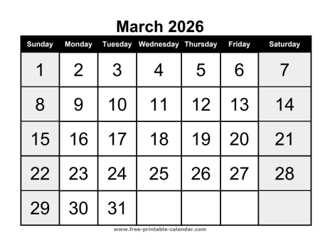 calendar march 2026