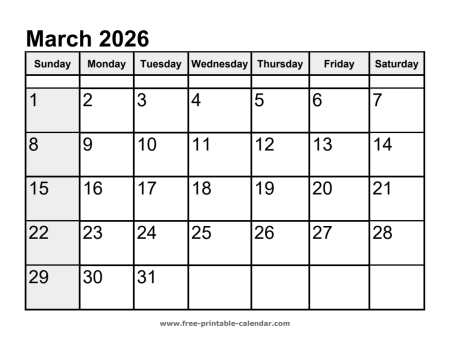 calendar march 2026