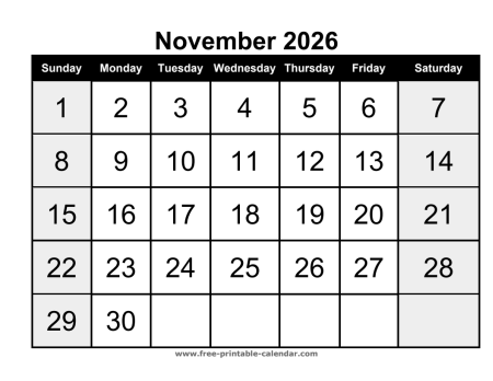 calendar november 2026