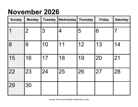 calendar november 2026