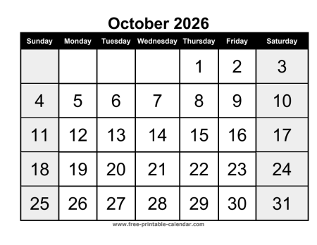 October 2026 Calendar Template