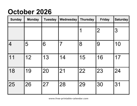 calendar october 2026