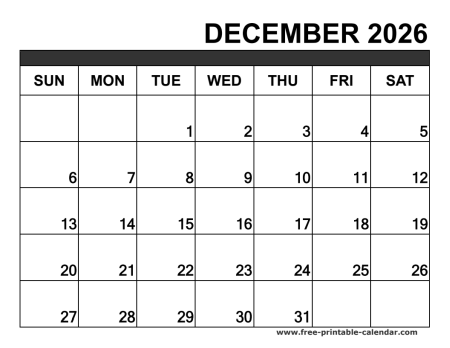december 2026 calendar printable