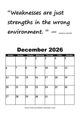 december calendar 2026