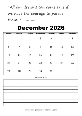 december calendar 2026 printable