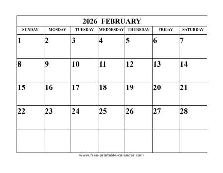 february 2026 calendar