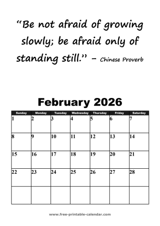 february calendar 2026