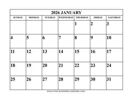 january 2026 calendar