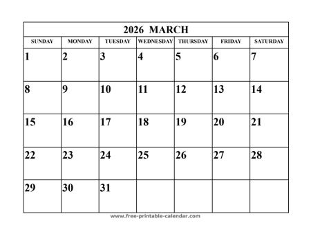 march 2026 calendar