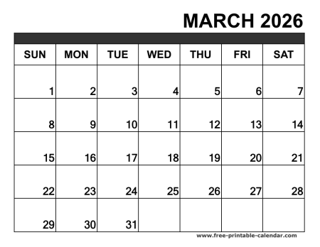march 2026 calendar printable