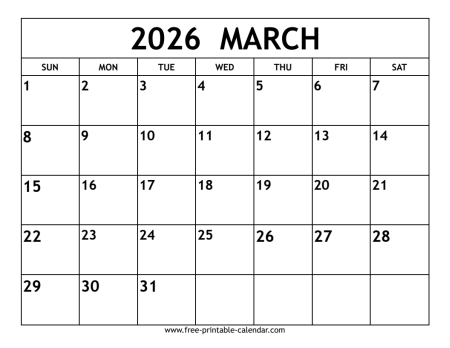 march 2026 calendar