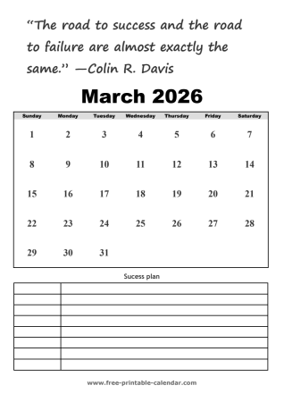 march calendar 2026 printable