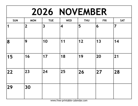 November 2026 Calendar