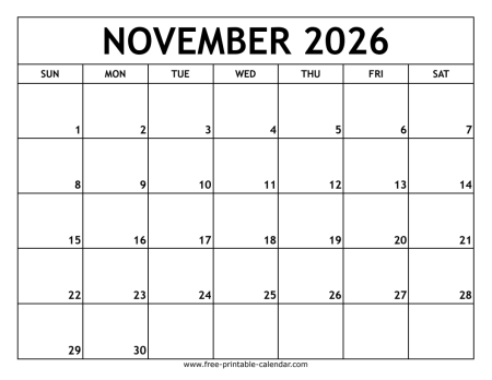 November 2026 Printable Calendar