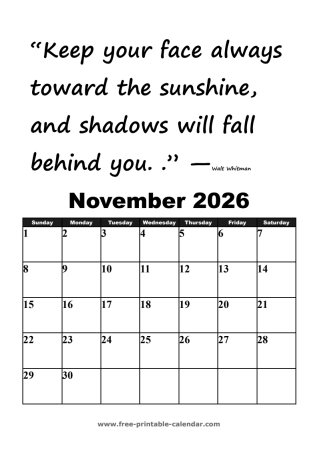 november calendar 2026